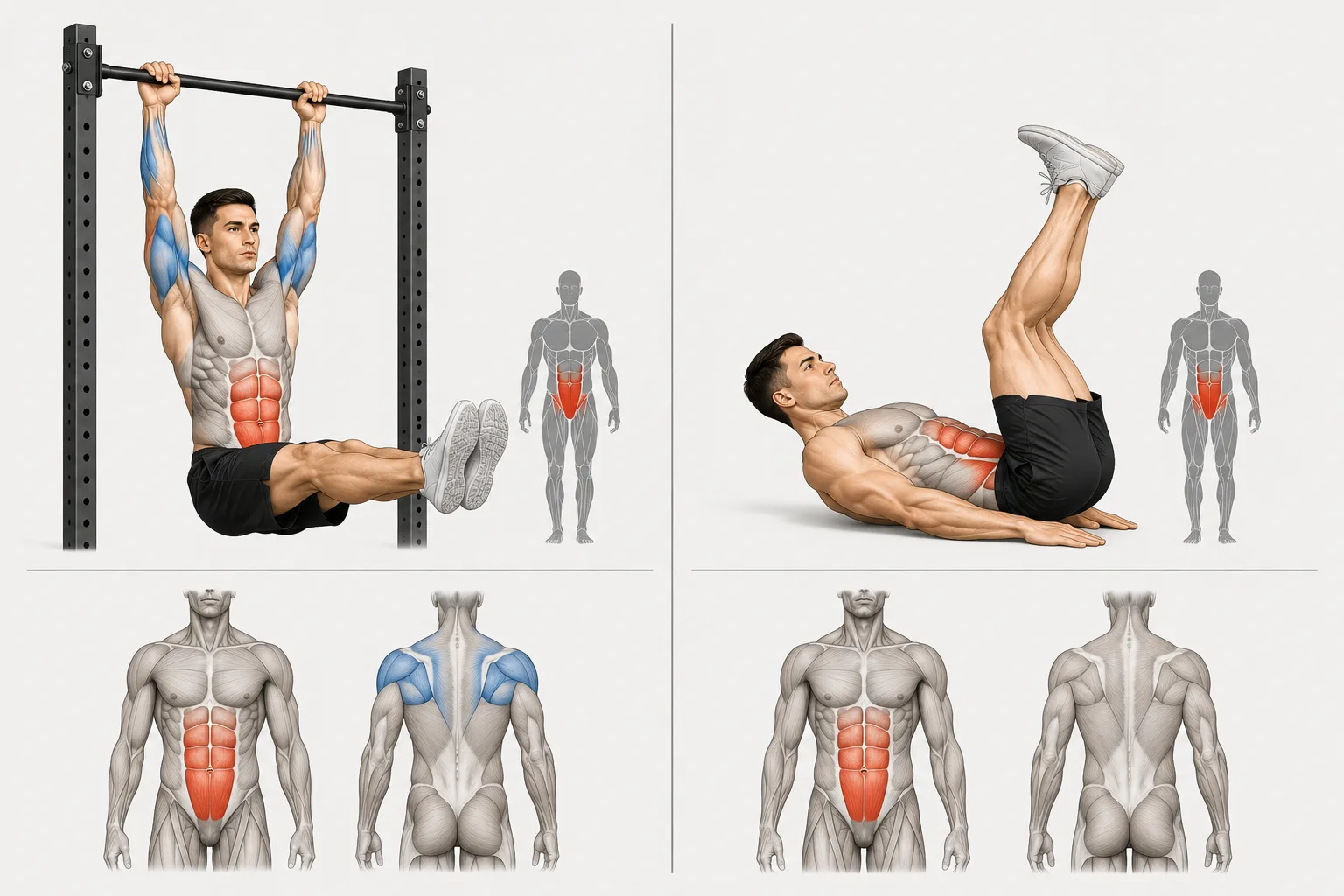 Lower ab and hip flexor muscle activation comparison for hanging leg raise versus reverse crunch