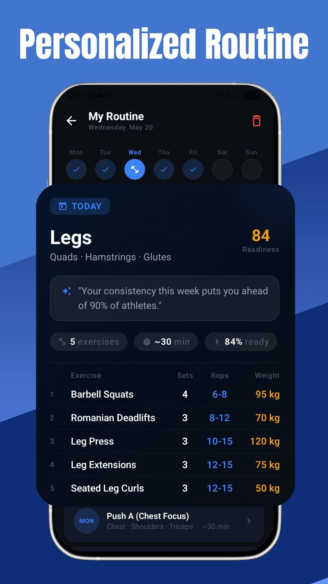 Personalized workout routine builder in gym workout tracker app