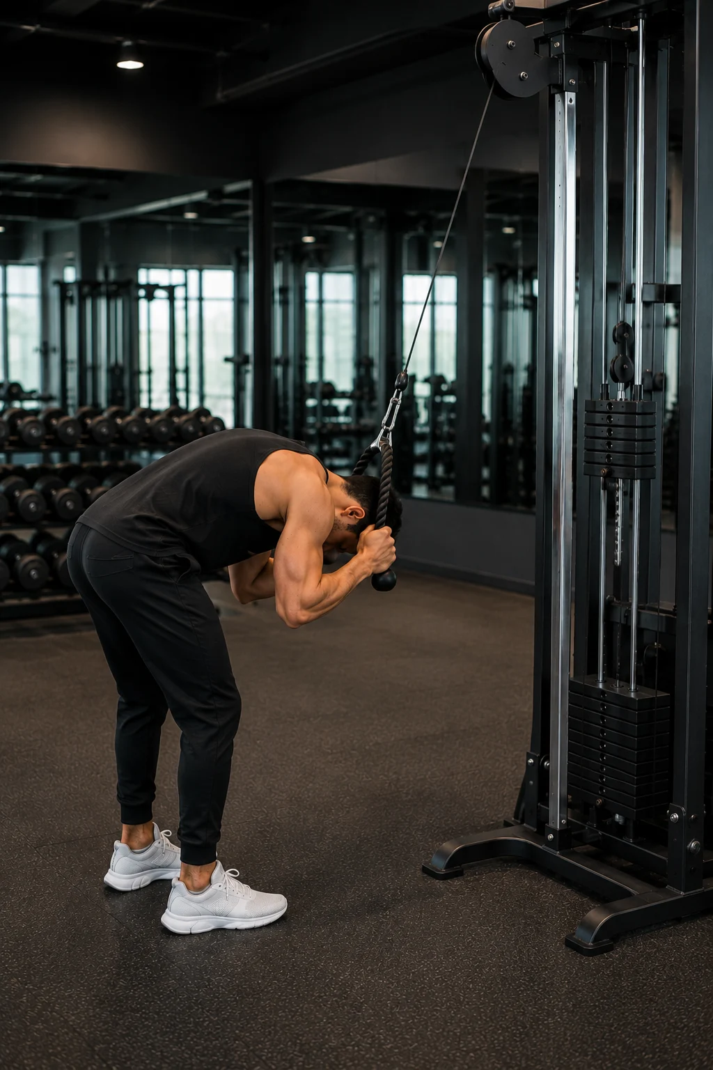 Standing cable crunches form and setup on a cable machine
